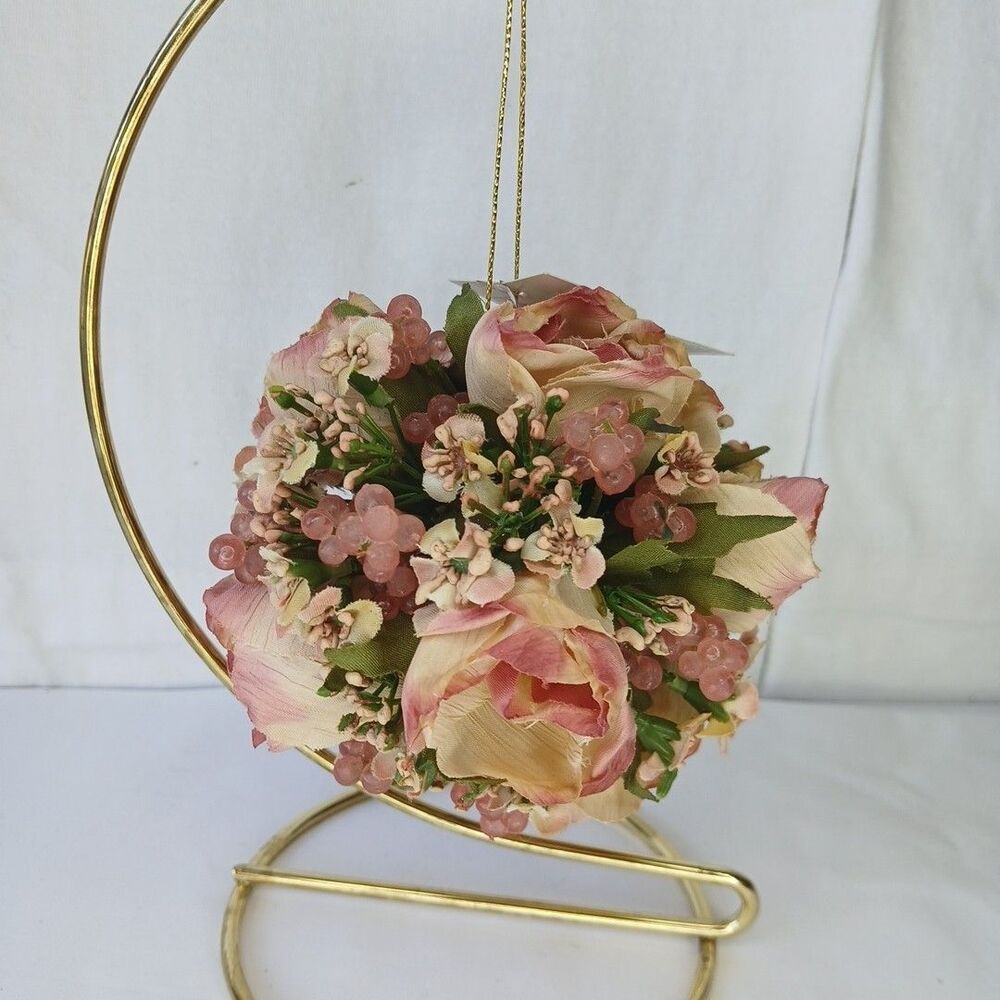 Vintage Victorian Style Round Pink Rose Floral Bouquet Hanging Decor NWT